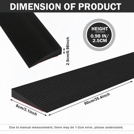 Door threshold ramp, 900 x 80 x (10-30) mm rubber ramp, black wheelchair ramp load 800 kg for wheelchairs, strollers, walkers or e-scooters (2.5 cm height)