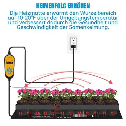 WADEO Plant Heating Mat 52 x 25 cm, Seedling Heating Mat with Thermostat 5°C to 45°C, Greenhouse Heating Mat Waterproof, Warmer Bed Mat for Seedling Germination