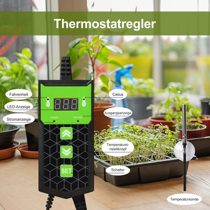 Pumwoy Plant Heating Mat with Thermostat 53*27cm, 30W Indoor Greenhouse Heating Mat, Plant Heating Mat Waterproof, Digital Greenhouse Heating Mat