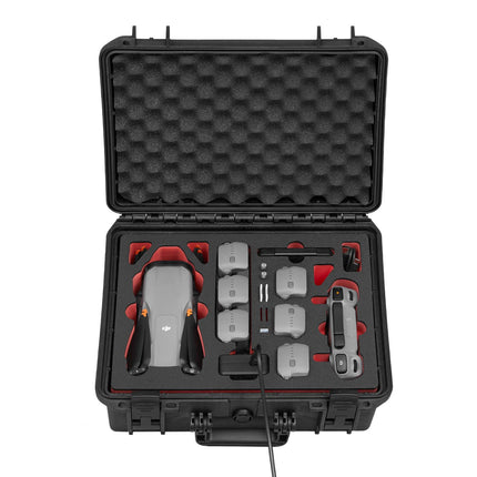 TomCase Drone Case "Travel Edition" for DJI Air 3S Fly More Combo, Standard or DJI RC 2 Controller, Battery Charging in the Case, Waterproof Outdoor Case - Made in Germany (Black/Red-Black)