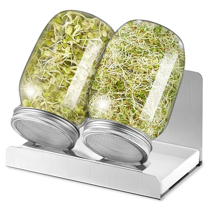ecooe Sprouting Jar 1000ml, 2-pack Sprouting Jar Glass, sprouting jars for sprouts with 2 filter grid covers made of 304 stainless steel, 1 stand and 1 water bowl