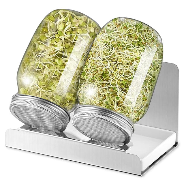 ecooe Sprouting Jar 1000ml, 2-pack Sprouting Jar Glass, sprouting jars for sprouts with 2 filter grid covers made of 304 stainless steel, 1 stand and 1 water bowl