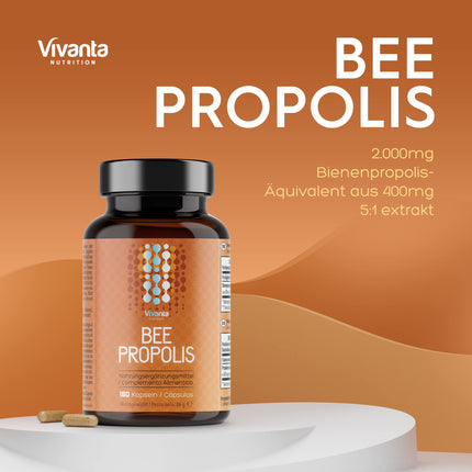 Bee Propolis Capsules - 2,000 mg Propolis equivalent per serving - 180 Capsules (3 month supply) - 400 mg natural 5:1 bee propolis extract x 90 servings