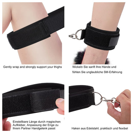 SM Bondage Set, Allmay BDSM Restraint Set SM Sex Toy, Restraint Belt Bondage Restraints Sex Toys with Thigh Cuff &amp; Handcuffs for Bondage Lovers, Couples, Beginners and Professionals (Black)