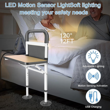Safe bed rails for older adults, bed riser bed handle adjustable in height with foldable board and storage bag, bedside auxiliary bar with support legs for seniors