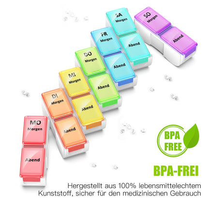 Zawuodar Pill Box 7 Days 2 Compartments, Small Pill Box Morning Evening 14 Compartments Removable Weekly Medication Dispenser Pill Box