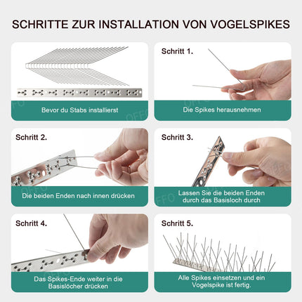 OFFO pigeon repellent stainless steel bird repellent, pigeon repellent spikes bird scarer and bird protection for balcony roof garden or privacy screen spikes against 78cm