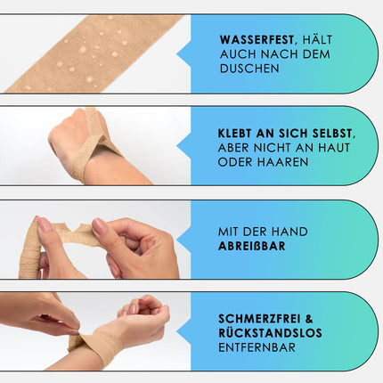 Self-adhesive finger plasters - 8x plaster rolls (2.5cm x 4.5m) - Self-adhesive bandages - Elastic tape, waterproof - Dust, grease, and dirt-repellent plaster tape (skin-colored, 8 rolls)