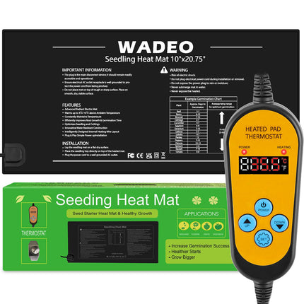 WADEO Plant Heating Mat 52 x 25 cm, Seedling Heating Mat with Thermostat 5°C to 45°C, Greenhouse Heating Mat Waterproof, Warmer Bed Mat for Seedling Germination