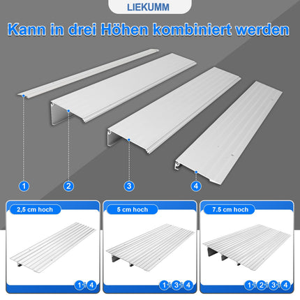 LIEKUMM door threshold ramp 7.5 cm high, 360 kg load capacity aluminum wheelchair ramp with adjustable height, non-slip curb ramp for wheelchairs, electric wheelchairs, strollers