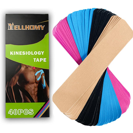 Kinesiotapes &lt;40 PCS&gt; Kinesiology Tape Strips Precut, Elastic Athletic Tape for Joint Support &amp; Muscle Pain Relief &lt;5cm, 25cm/Trip&gt; Cotton Waterproof Sports Tape (Mix-4)