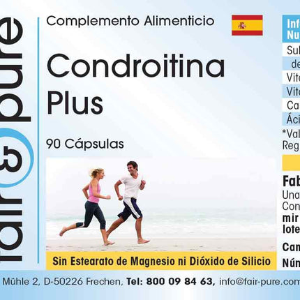Fair &amp; Pure® - Chondroitin Plus - 90 Capsules - with Hyaluronic Acid - Calcium - Vitamins D and E - without Magnesium Stearate