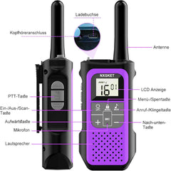 Walkie Talkie Set of 3, NXGKET Walkie Talkie 5 km for Adults and Children, 16 Channel Radio Set Rechargeable with 1200mAh Li-ion Battery, USB-C Charging Cable, VOX for Camping, Hiking, Traveling, Skiing, Fishing, Hunting