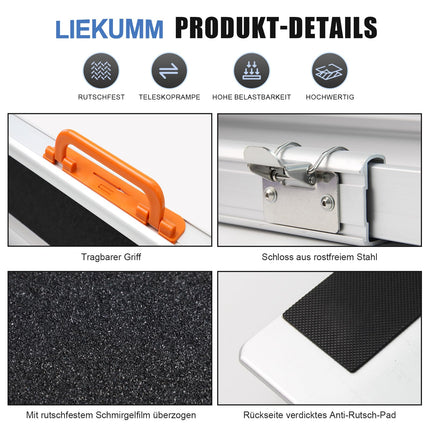 LIEKUMM 2 x 138-244 cm wheelchair ramp, 300 kg load capacity wheelchair ramp for home, steps, curbs, robust telescopic ramp for electric wheelchairs, bicycles