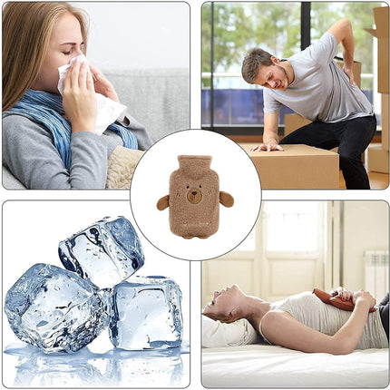 Siyecioa Hot Water Bottle with Cover - Large 2 Liters, Made of Rubber with Cuddly Soft Cover, Animal Hot Water Bottle for Pain Relief for Stomach, Back, Legs, Gifts for Family and Friends