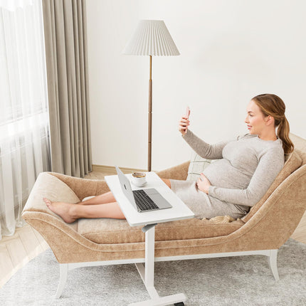 Dripex side table height-adjustable with wheels, nursing table for bed, small wooden computer table overbed table on wheels, sofa table bedside table for living room, bedroom, white