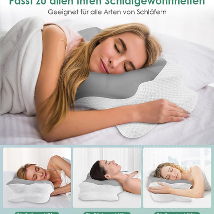 DONAMA Sleeping Pillow, Neck Support Pillow, Height-Adjustable Memory Foam Pillow, Ergonomic Pillow, Breathable, For Side &amp; Back Sleepers, Gray