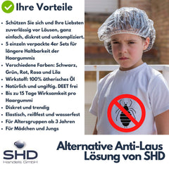 SHD Anti-Lice Hair Ties for Head Lice - VALUE SET of 20, Black, Green, Red, Pink and Purple - Lice Protection 100% Natural - Safe, Healthy and Effective, Helps Protect Against Lice