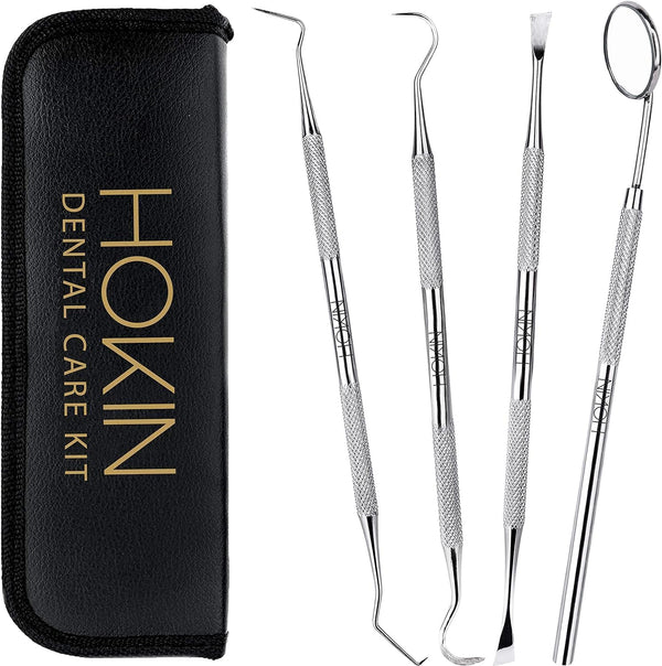 Dental care set of 4 premium teeth cleaning tartar remover dental probe mouth mirror scaler made of stainless steel