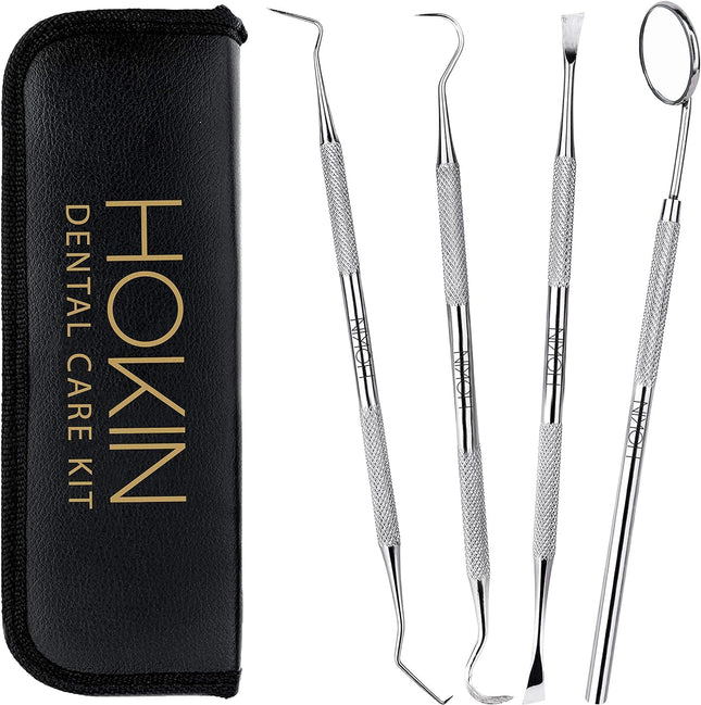 Dental care set of 4 premium teeth cleaning tartar remover dental probe mouth mirror scaler made of stainless steel