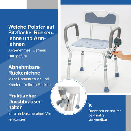 Akriva Comfort Shower Seat with Backrest - Height-Adjustable Bath Stool - Non-Slip Shower Seat - Shower Stool with Shower Head Holder (Comfort Plus)