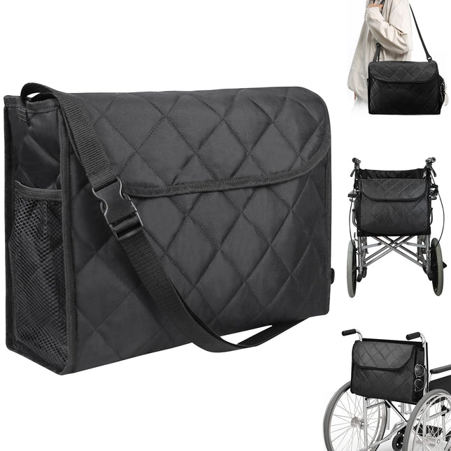 WPPQWP Wheelchair Bag Rear, Wheelchair Accessories, Waterproof Bag for Rollator, Universal Rollator Bag, 39 x 29 x 15 cm (Black)