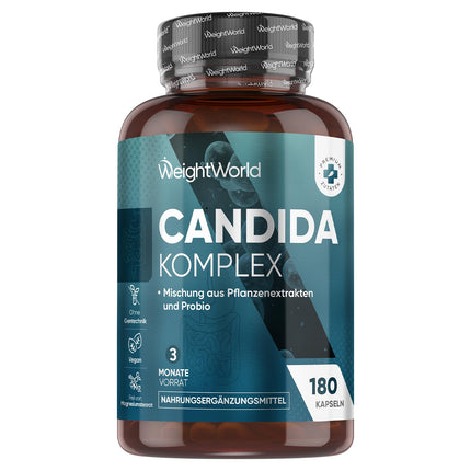 Candida Complex - 180 vegan capsules - Bifidobacteria - With caprylic acid, aloe vera, zinc, grape seed extract - Lactobacillus acidophilus - Laboratory-tested ingredients - 3-month supply - WeightWorld