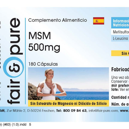 Fair &amp; Pure® - MSM 500mg Capsules - 180 Capsules - Methylsulfonylmethane - vegan - without magnesium stearate