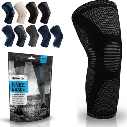 POWERLIX Knee Brace for Women/Men, Compression Knee Support for Meniscus Tear, Arthritis, Relieves Knee Pain, ACL, Running, Weightlifting, Basketball, Volleyball, Sports, Black, L