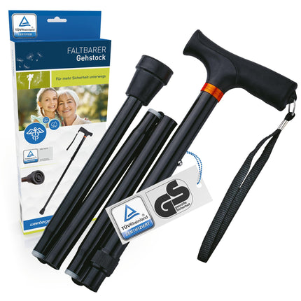 Weinberger telescopic walking stick, sturdy, foldable, height-adjustable, non-slip, comfortable, only 420 grams, max. 136 kg, travel walking stick, 48748, black