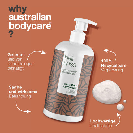 Australian Bodycare Hair Rinse 500 ml | Head lice shampoo after head lice treatment for the whole family | Tea tree oil shampoo with 100% natural tea tree oil