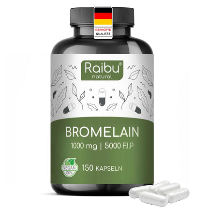 Bromelain High Dose Capsules I 1000 mg per day I 150 gastro-resistant capsules I Natural pineapple extract I Produced and laboratory-tested in Germany