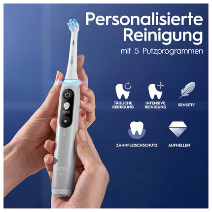 Oral-B iO Series 6 Plus Sensitive Edition Electric Toothbrush, PLUS 3 brush heads, 5 brushing modes for dental care, travel case, Designed by Braun, grey opal