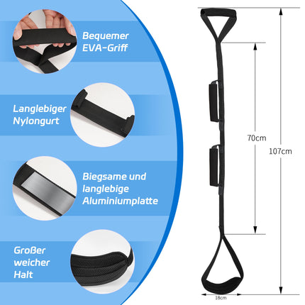 Kekoy 107 cm long leg lifter belt with foot and hand grip for limited mobility after hip replacement, getting in and out of bed, car and wheelchair (107 cm black)