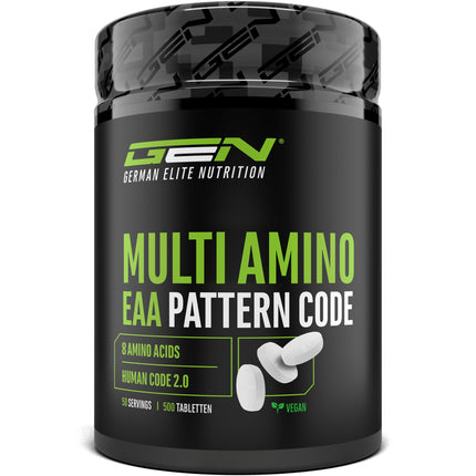 Multi Amino-EAA Pattern Code - 500 tablets of 1000 mg each - Human Code Formula - All 8 essential amino acids - From plant fermentation - High dosage - Vegan
