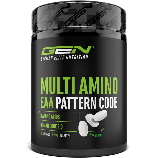 Multi Amino-EAA Pattern Code - 500 tablets of 1000 mg each - Human Code Formula - All 8 essential amino acids - From plant fermentation - High dosage - Vegan