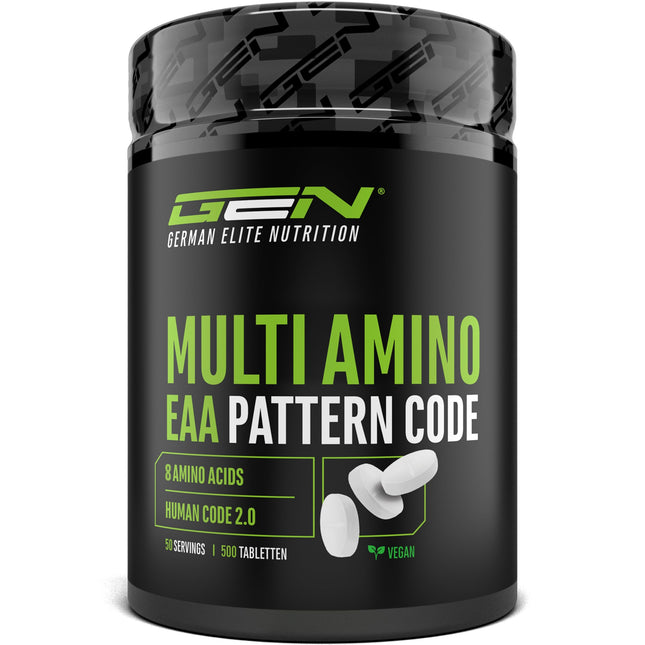 Multi Amino-EAA Pattern Code - 500 tablets of 1000 mg each - Human Code Formula - All 8 essential amino acids - From plant fermentation - High dosage - Vegan