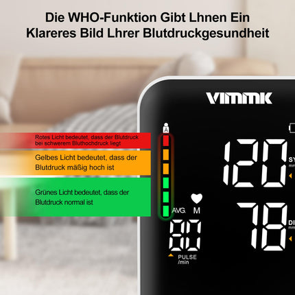 Vimmk Blood Pressure Monitor Upper Arm Digital Blood Pressure Monitor LED Display, Arrhythmia Detection &amp; Pulse Measurement, 2x120 Memory, Cuff 22-40cm