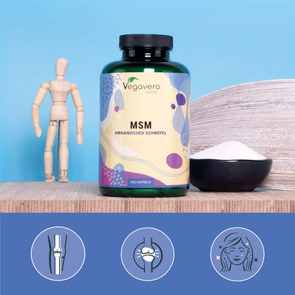 MSM Capsules Vegavero® | 365 Capsules | 2000 mg Pure Methylsulfonylmethane | High Dosage | Vegan &amp; No Additives