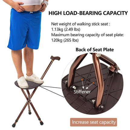 LINGTHIN Walking Stick with Seat for Men 120kg Capacity, Large Seat Board Height Adjustable Foldable Perch, Cane and Stool Dual-use for Elderly Men, Disabled and Recovering People.