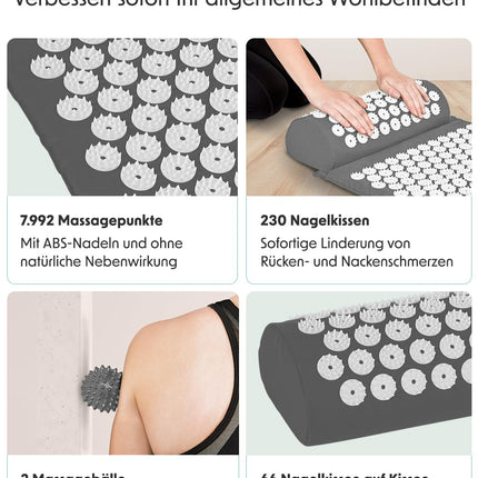 LifeGoods Acupressure Mat with Pillow - Acupressure Mat - Acupressure Mat+ - Acupressure Mat - Acupuncture Mat - Massage Mat - Back - Spike Mat - Fakir Mat - Nail Mat - Acupressure Mat