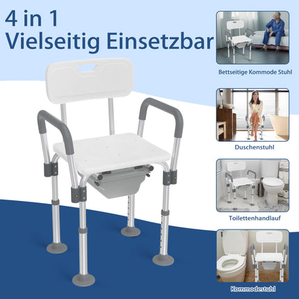YRHome Height-adjustable aluminum toilet chair, shower chair with removable armrests and backrest, non-slip shower stool, up to 150 kg, for seniors, pregnant women, and people with limited mobility