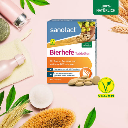 sanotact Brewer's Yeast Tablets (400 Tablets) • 100% natural brewer's yeast, vegan • With biotin for beautiful hair &amp; healthy skin • 6 B vitamins • Also suitable for dogs • Yeast tablets