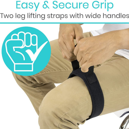 Vive Thigh Lifter Strap (2-Pack) - Pull-Up Assistance Band - Medical Device Padded Wrist Tool for Leg Movements - Transfer Device for Limited Mobility, Knee Recovery - for
