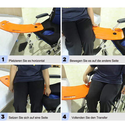 Slide board for wheelchair users, patient lift slide board, transfer board, transfer of patients or handicaps from the wheelchair to bed, to the toilet, to the bathtub (orange)