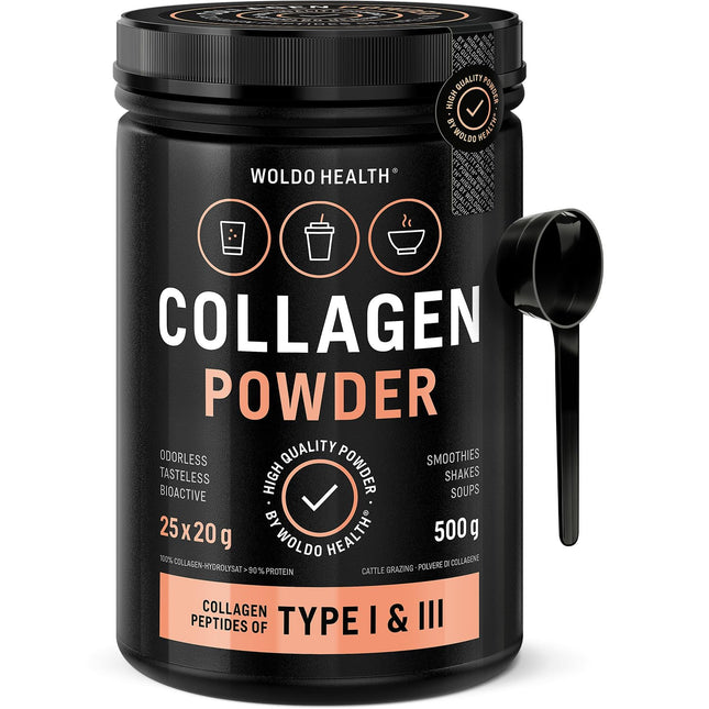 Collagen Powder Grass-Fed Type 1 &amp; 3, Tasteless - 500g Bioactive Tasteless Collagen