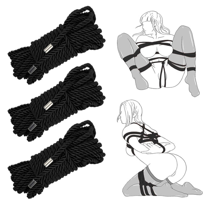 Sex Bondage Rope BDSM Japanese Shibari Soft Cotton Rope Restraint Rope Sex Toys for Couples Bondage Games Extreme Sex SM Fetish Tie Up Restraint Kit Kinky Rope Bondage Art Cosplay 3 x 10M (Black)