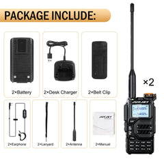 JUCJET UV-K5 Portable Walkie Talkies, Two-Way Radio with Original Earpieces &amp; USB Charging Station, 200 Channels High-Performance Walkie Talkie for Adventure, Outdoor, Camping, (Black, 2 Pack)