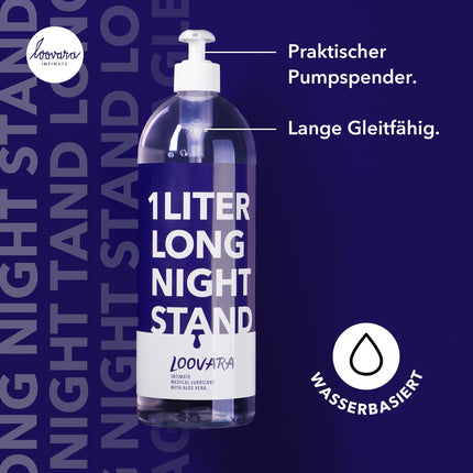 Loovara Sensitive Lubricant 1000 ml, Aloe Vera -Long Night Stand- XXL bottle condom-compatible, for sensitive skin, pH-optimized, dermatologically tested, natural ingredients, water-based