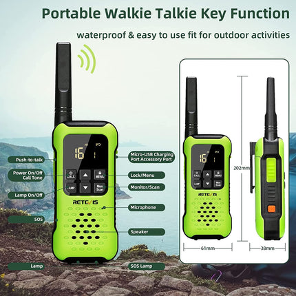 Retevis RT649P Walkie Talkie Waterproof, Floating Walkie Talkie IP67, 1200 mAh Rechargeable PMR Radio, SOS Alarm Walkie Talkie Set of 4 for Kayaking, Surfing, Fishing (4 Pack)